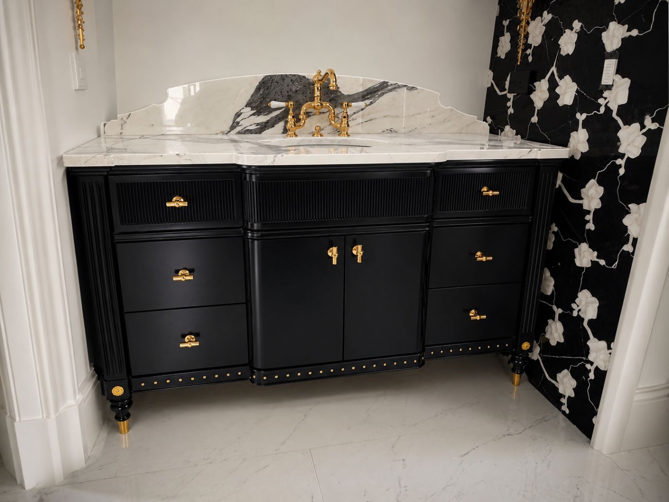 bathroom vanity with a painted black finish