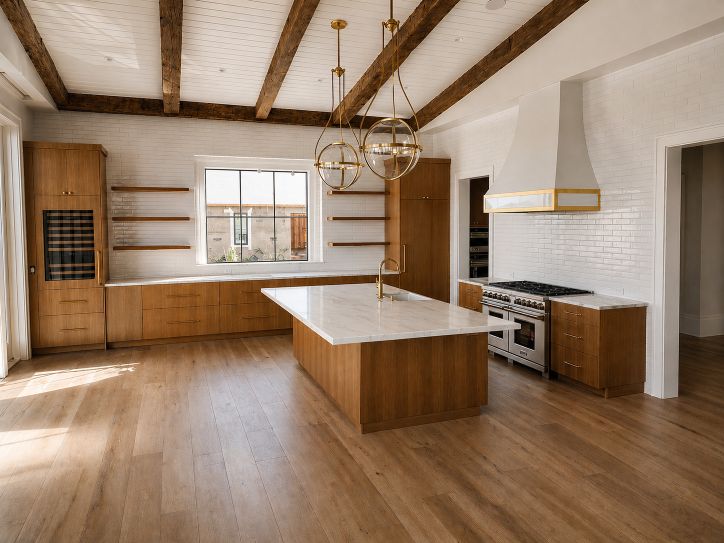 warm wood finish featuring bronze accents kitchen