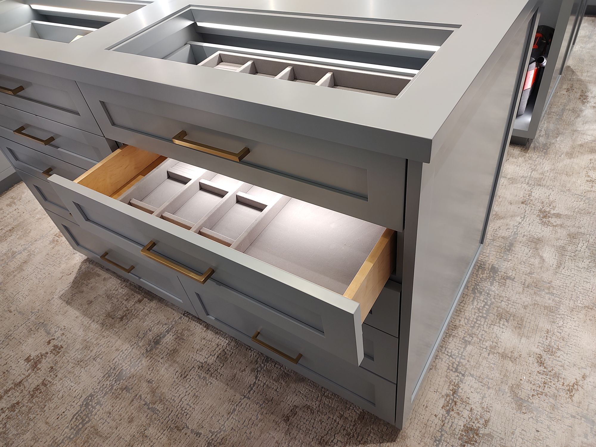 custom built large center storage islands.