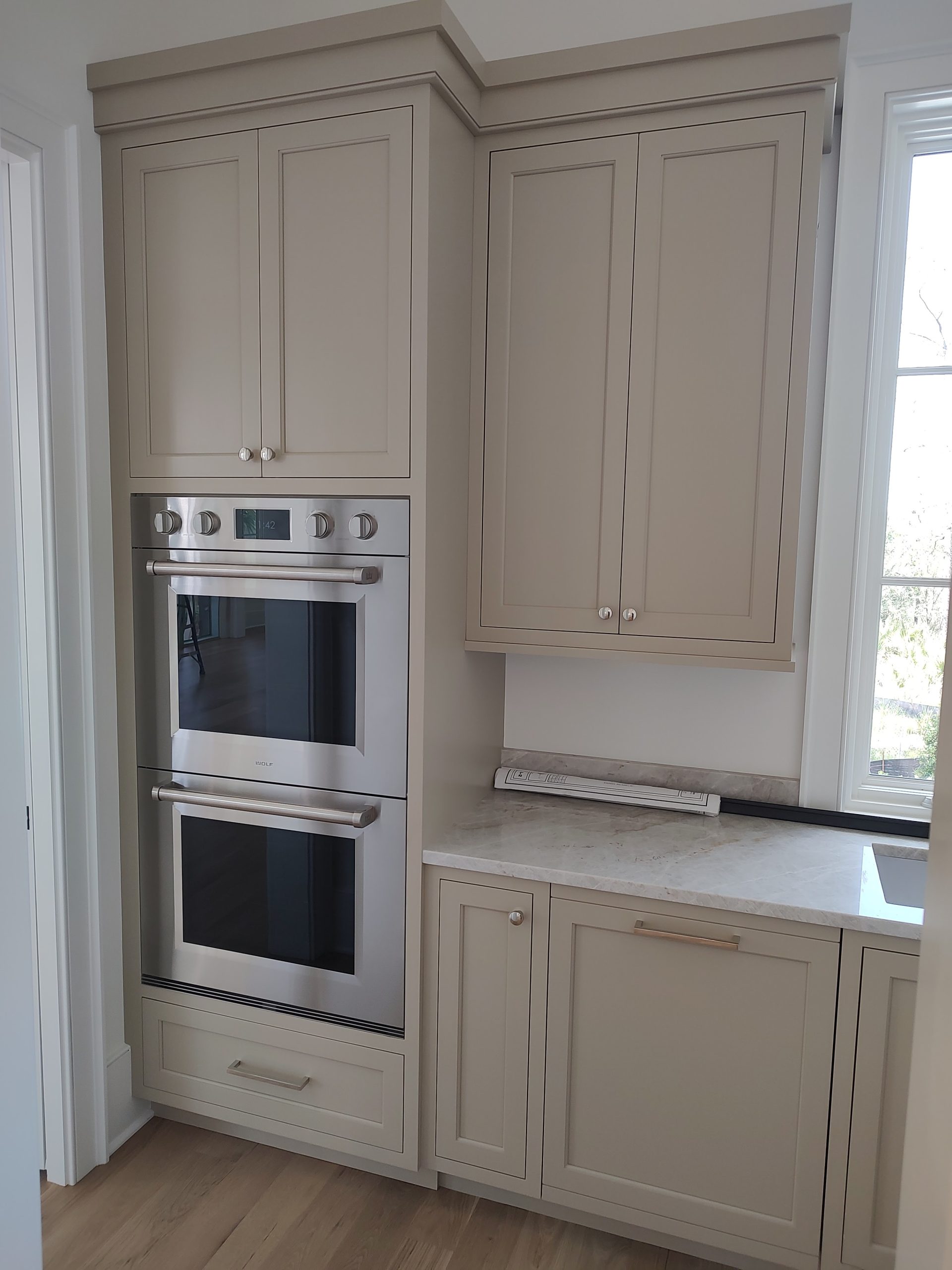 cabinets  and sandstone counter